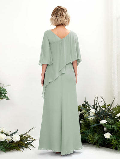 Carlyna Robe trapèze asymétrique manches cape demoiselle d'honneur Vert Sauge Foncé #couleur_vert-sauge-fonc