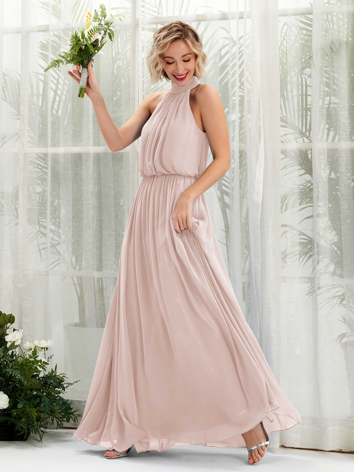 Carlyna Robe trapèze avec col rond longueur ras du sol en mousseline robes de demoiselle d&