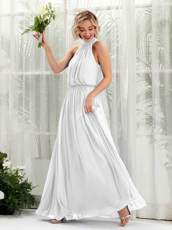 Carlyna Robe trapèze avec col rond longueur ras du sol en mousseline robes de demoiselle d&