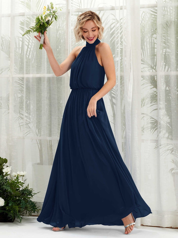 Carlyna Robe trapèze avec col rond longueur ras du sol en mousseline robes de demoiselle d&