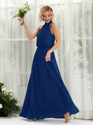 Carlyna Robe trapèze avec col rond longueur ras du sol en mousseline robes de demoiselle d'honneur Bleu Roi #couleur_bleu-roi