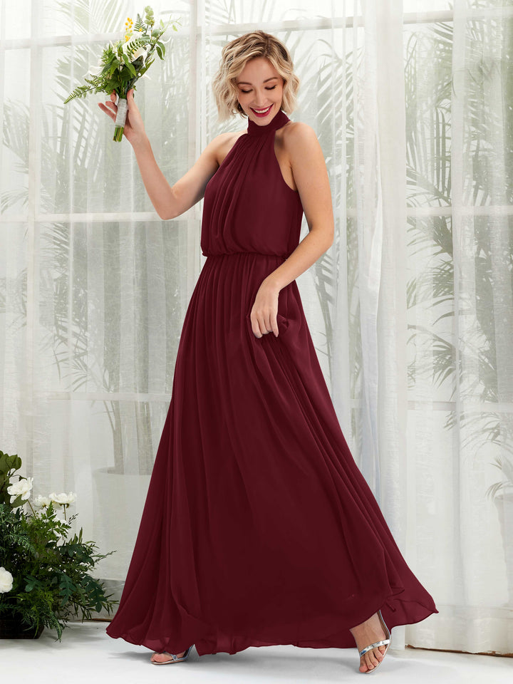 Carlyna Robe trapèze avec col rond longueur ras du sol en mousseline robes de demoiselle d&