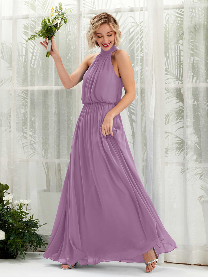 Carlyna Robe trapèze avec col rond longueur ras du sol en mousseline robes de demoiselle d&