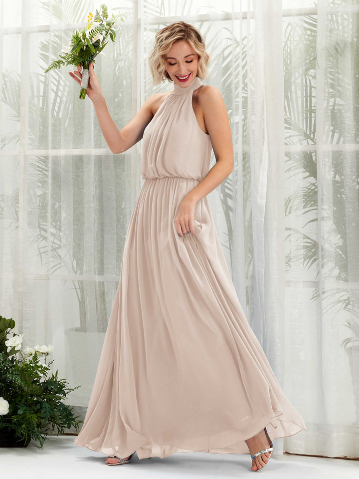 Carlyna Robe trapèze avec col rond longueur ras du sol en mousseline robes de demoiselle d&