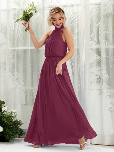Carlyna Robe trapèze avec col rond longueur ras du sol en mousseline robes de demoiselle d'honneur Chianti #couleur_chianti