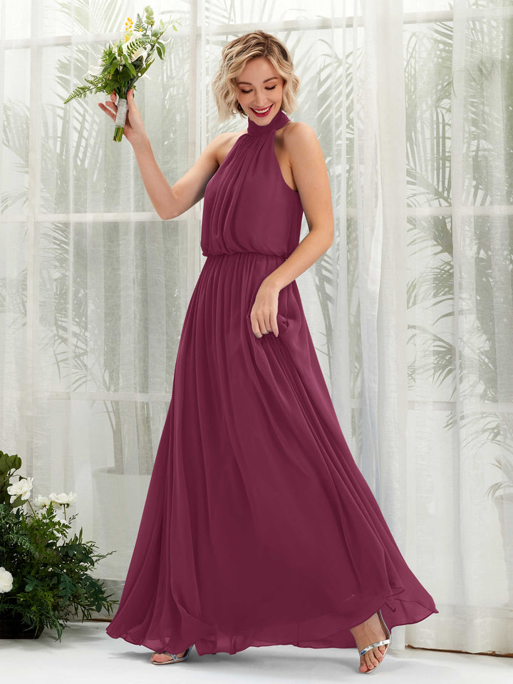 Carlyna Robe trapèze avec col rond longueur ras du sol en mousseline robes de demoiselle d&
