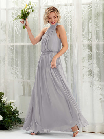 Carlyna Robe trapèze avec col rond longueur ras du sol en mousseline robes de demoiselle d'honneur Gris Boussole #couleur_gris-boussole