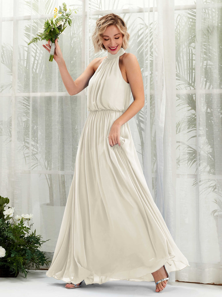 Carlyna Robe trapèze avec col rond longueur ras du sol en mousseline robes de demoiselle d&