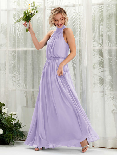 Carlyna Robe trapèze avec col rond longueur ras du sol en mousseline robes de demoiselle d'honneur Lilas #couleur_lilas