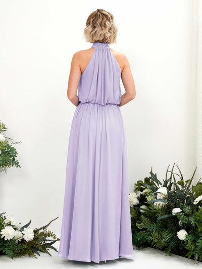 Carlyna Robe trapèze avec col rond longueur ras du sol en mousseline robes de demoiselle d'honneur Lilas #couleur_lilas