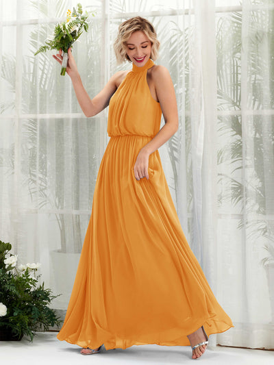 Carlyna Robe trapèze avec col rond longueur ras du sol en mousseline robes de demoiselle d'honneur Mangue #couleur_mangue