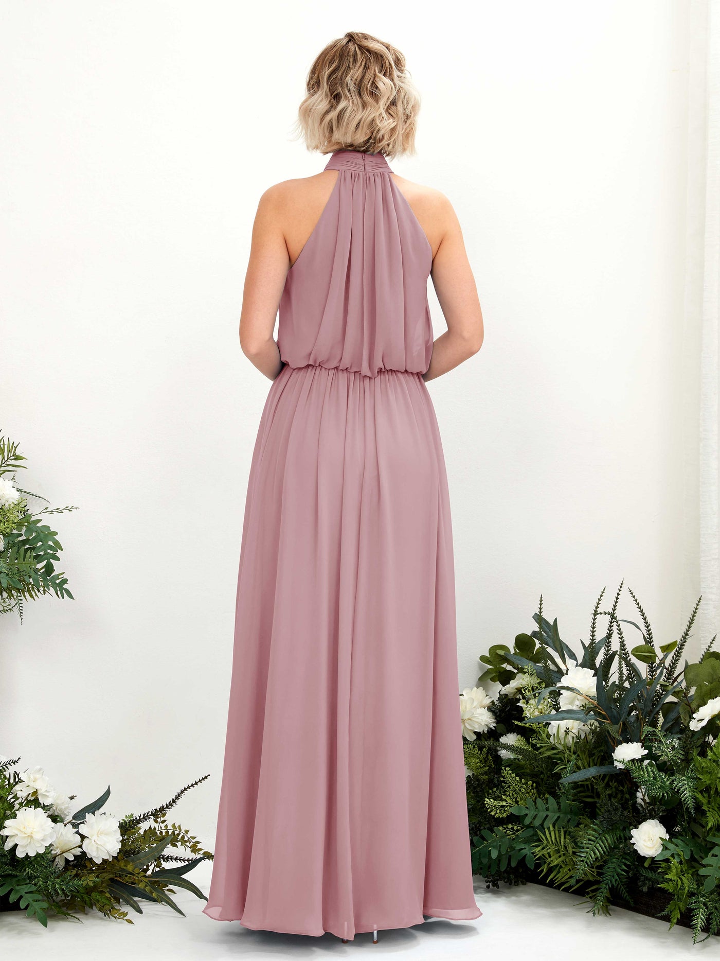 Carlyna Robe trapèze avec col rond longueur ras du sol en mousseline robes de demoiselle d'honneur Mauve Vintage #couleur_mauve-vintage