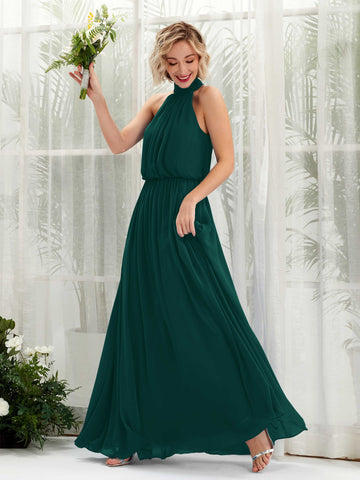 Carlyna Robe trapèze avec col rond longueur ras du sol en mousseline robes de demoiselle d'honneur Émeraude Foncé #couleur_meraude-fonc