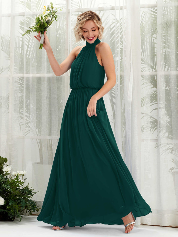 Carlyna Robe trapèze avec col rond longueur ras du sol en mousseline robes de demoiselle d&