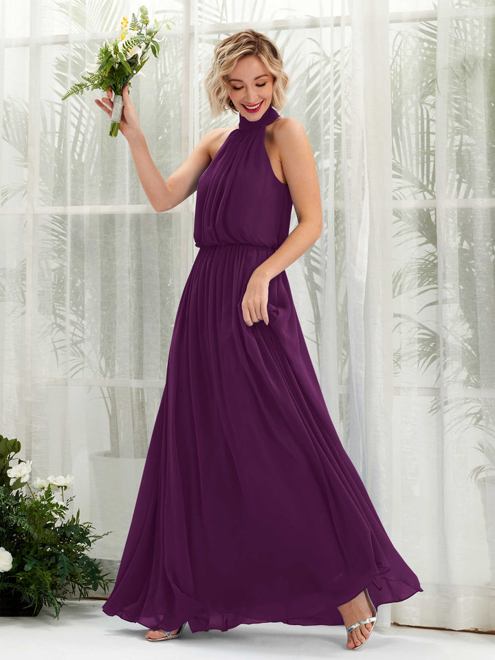 Carlyna Robe trapèze avec col rond longueur ras du sol en mousseline robes de demoiselle d&