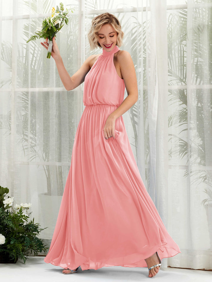 Carlyna Robe trapèze avec col rond longueur ras du sol en mousseline robes de demoiselle d&