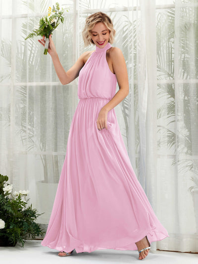 Carlyna Robe trapèze avec col rond longueur ras du sol en mousseline robes de demoiselle d'honneur Rose Bonbon #couleur_rose-bonbon