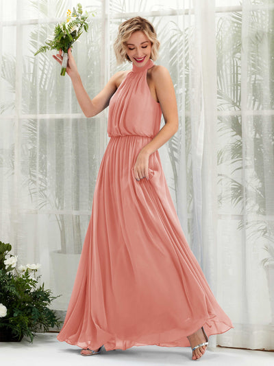 Carlyna Robe trapèze avec col rond longueur ras du sol en mousseline robes de demoiselle d'honneur Rose Champagne #couleur_rose-champagne