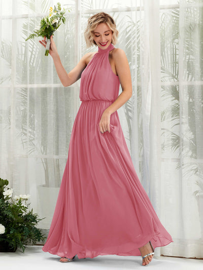 Carlyna Robe trapèze avec col rond longueur ras du sol en mousseline robes de demoiselle d'honneur Rose Du Désert #couleur_rose-du-d-sert