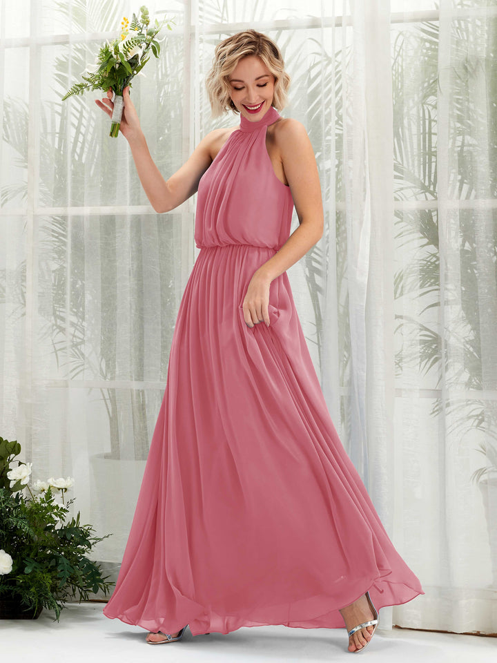 Carlyna Robe trapèze avec col rond longueur ras du sol en mousseline robes de demoiselle d&