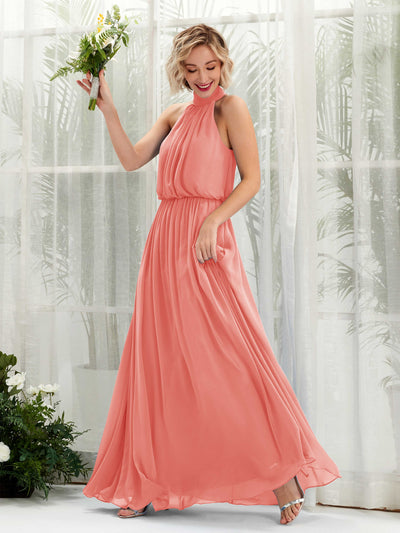 Carlyna Robe trapèze avec col rond longueur ras du sol en mousseline robes de demoiselle d'honneur Rose Pêche #couleur_rose-p-che