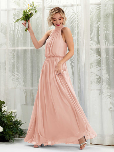 Carlyna Robe trapèze avec col rond longueur ras du sol en mousseline robes de demoiselle d'honneur Rose Perle #couleur_rose-perle