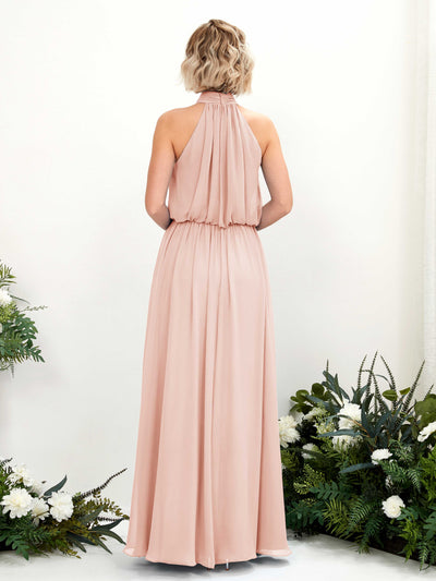 Carlyna Robe trapèze avec col rond longueur ras du sol en mousseline robes de demoiselle d'honneur Rose Perle #couleur_rose-perle