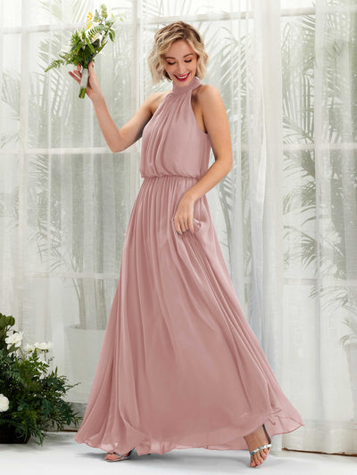 Carlyna Robe trapèze avec col rond longueur ras du sol en mousseline robes de demoiselle d'honneur Rose Poussiéreux #couleur_rose-poussi-reux