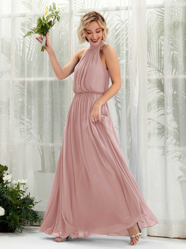 Carlyna Robe trapèze avec col rond longueur ras du sol en mousseline robes de demoiselle d&
