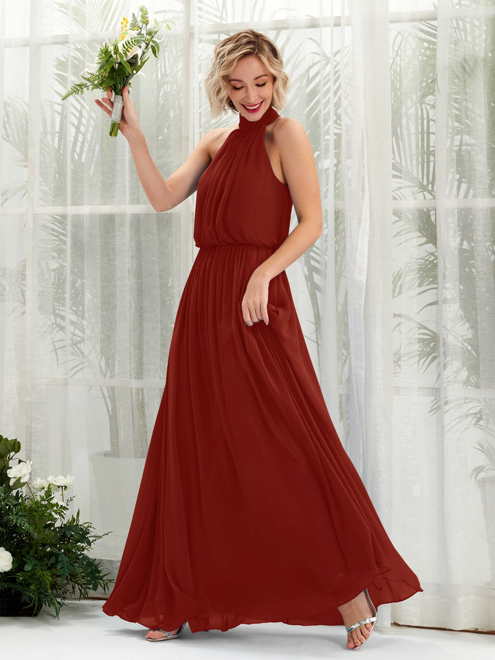 Carlyna Robe trapèze avec col rond longueur ras du sol en mousseline robes de demoiselle d&