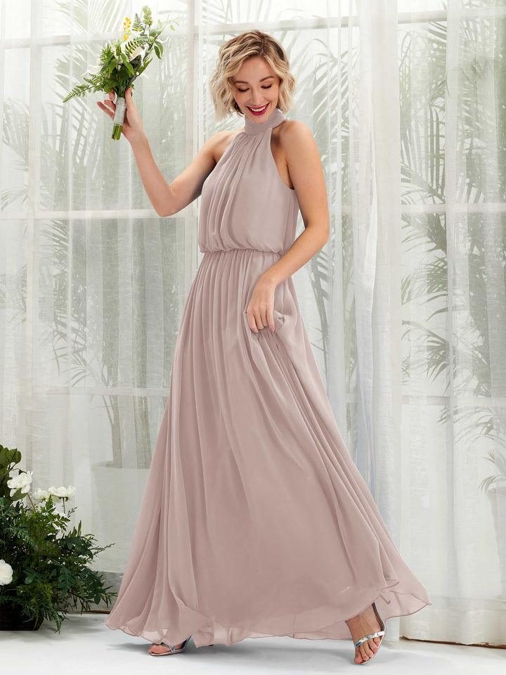 Carlyna Robe trapèze avec col rond longueur ras du sol en mousseline robes de demoiselle d&