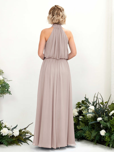 Carlyna Robe trapèze avec col rond longueur ras du sol en mousseline robes de demoiselle d'honneur Taupe #couleur_taupe