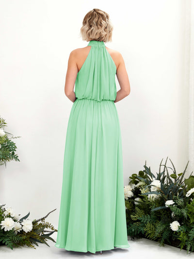 Carlyna Robe trapèze avec col rond longueur ras du sol en mousseline robes de demoiselle d'honneur Vert Menthe #couleur_vert-menthe