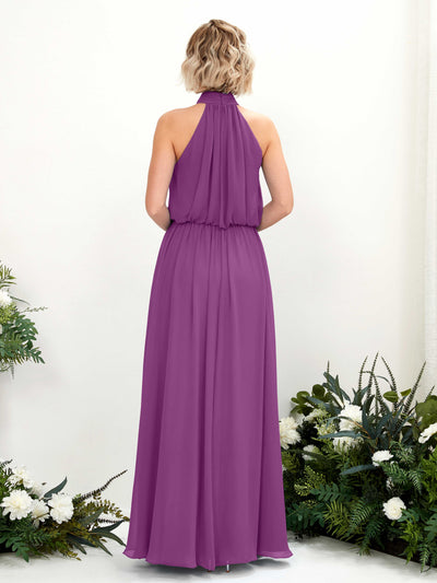 Carlyna Robe trapèze avec col rond longueur ras du sol en mousseline robes de demoiselle d'honneur Violet #couleur_violet