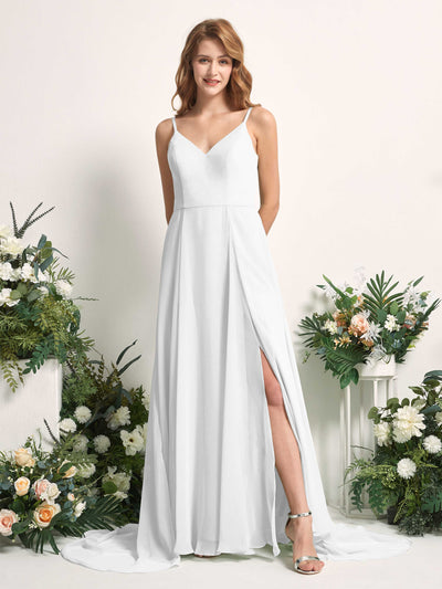 Carlyna Robe trapèze avec col V et fente sur la jambe longueur ras du sol demoiselle d'honneur Blanc #couleur_blanc