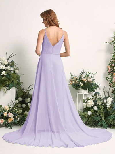 Carlyna Robe trapèze avec col V et fente sur la jambe longueur ras du sol demoiselle d'honneur Lilas #couleur_lilas