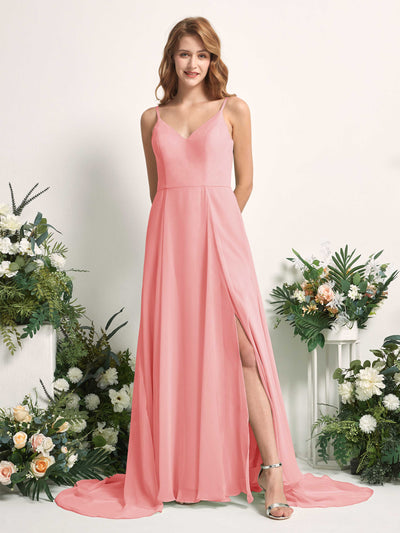 Carlyna Robe trapèze avec col V et fente sur la jambe longueur ras du sol demoiselle d'honneur Rose Ballet #couleur_rose-ballet
