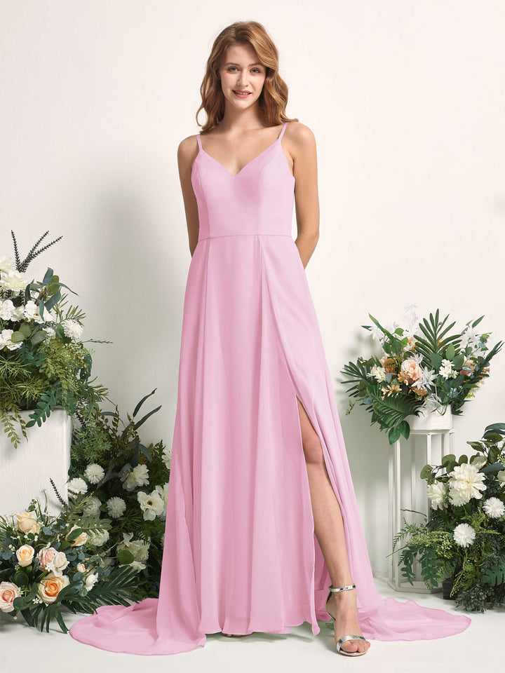 Carlyna Robe trapèze avec col V et fente sur la jambe longueur ras du sol demoiselle d&
