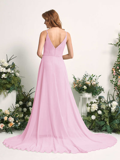 Carlyna Robe trapèze avec col V et fente sur la jambe longueur ras du sol demoiselle d'honneur Rose Bonbon #couleur_rose-bonbon