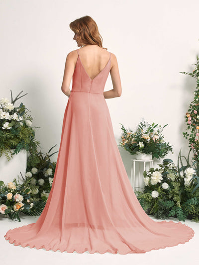 Carlyna Robe trapèze avec col V et fente sur la jambe longueur ras du sol demoiselle d'honneur Rose Champagne #couleur_rose-champagne