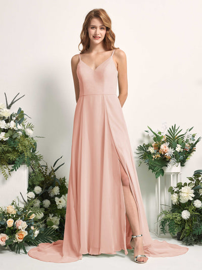 Carlyna Robe trapèze avec col V et fente sur la jambe longueur ras du sol demoiselle d'honneur Rose Perle #couleur_rose-perle