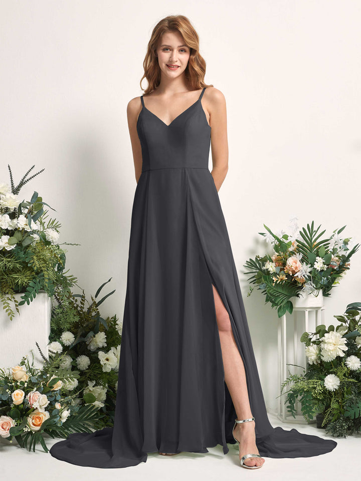 Carlyna Robe trapèze avec col V et fente sur la jambe longueur ras du sol demoiselle d&