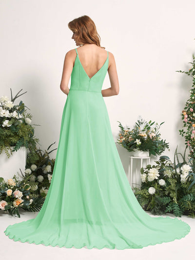 Carlyna Robe trapèze avec col V et fente sur la jambe longueur ras du sol demoiselle d'honneur Vert Menthe #couleur_vert-menthe