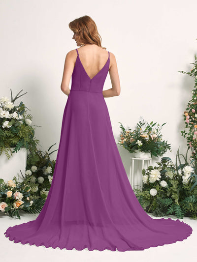 Carlyna Robe trapèze avec col V et fente sur la jambe longueur ras du sol demoiselle d'honneur Violet #couleur_violet