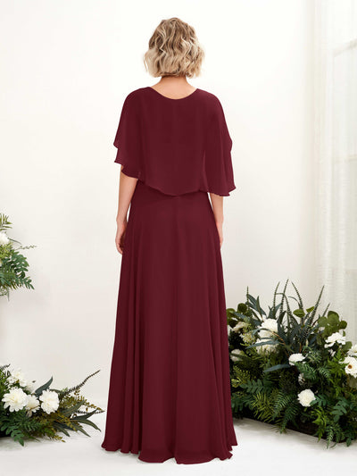 Carlyna Robe trapèze avec col V et manches cape longueur au sol robe de demoiselle d'honneur Bordeaux #couleur_bordeaux