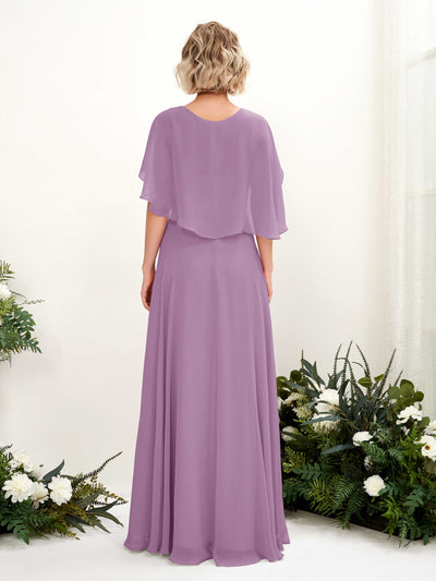 Carlyna Robe trapèze avec col V et manches cape longueur au sol robe de demoiselle d'honneur Brume Orchidée #couleur_brume-orchid-e