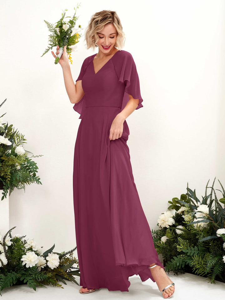 Carlyna Robe trapèze avec col V et manches cape longueur au sol robe de demoiselle d&