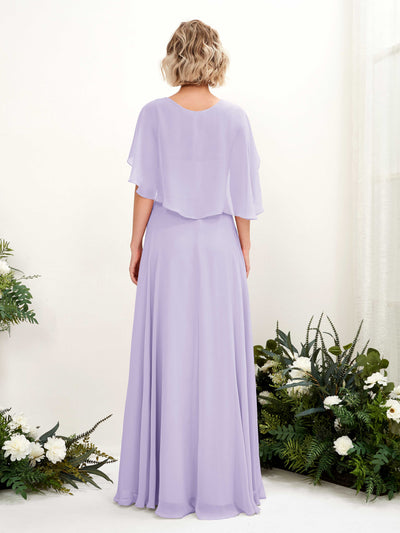 Carlyna Robe trapèze avec col V et manches cape longueur au sol robe de demoiselle d'honneur Lilas #couleur_lilas