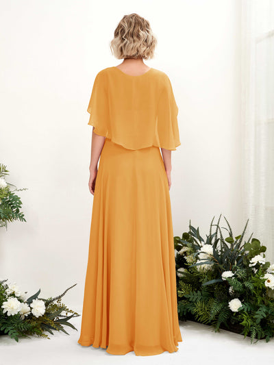 Carlyna Robe trapèze avec col V et manches cape longueur au sol robe de demoiselle d'honneur Mangue #couleur_mangue
