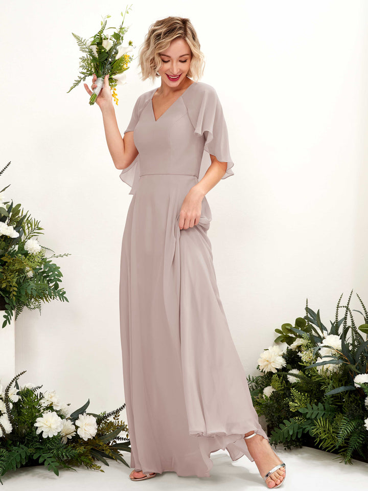 Carlyna Robe trapèze avec col V et manches cape longueur au sol robe de demoiselle d&